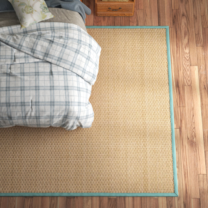 Andover Mills™ Jeremy Bamboo Slat/Seagrass Natural / Teal Rug & Reviews